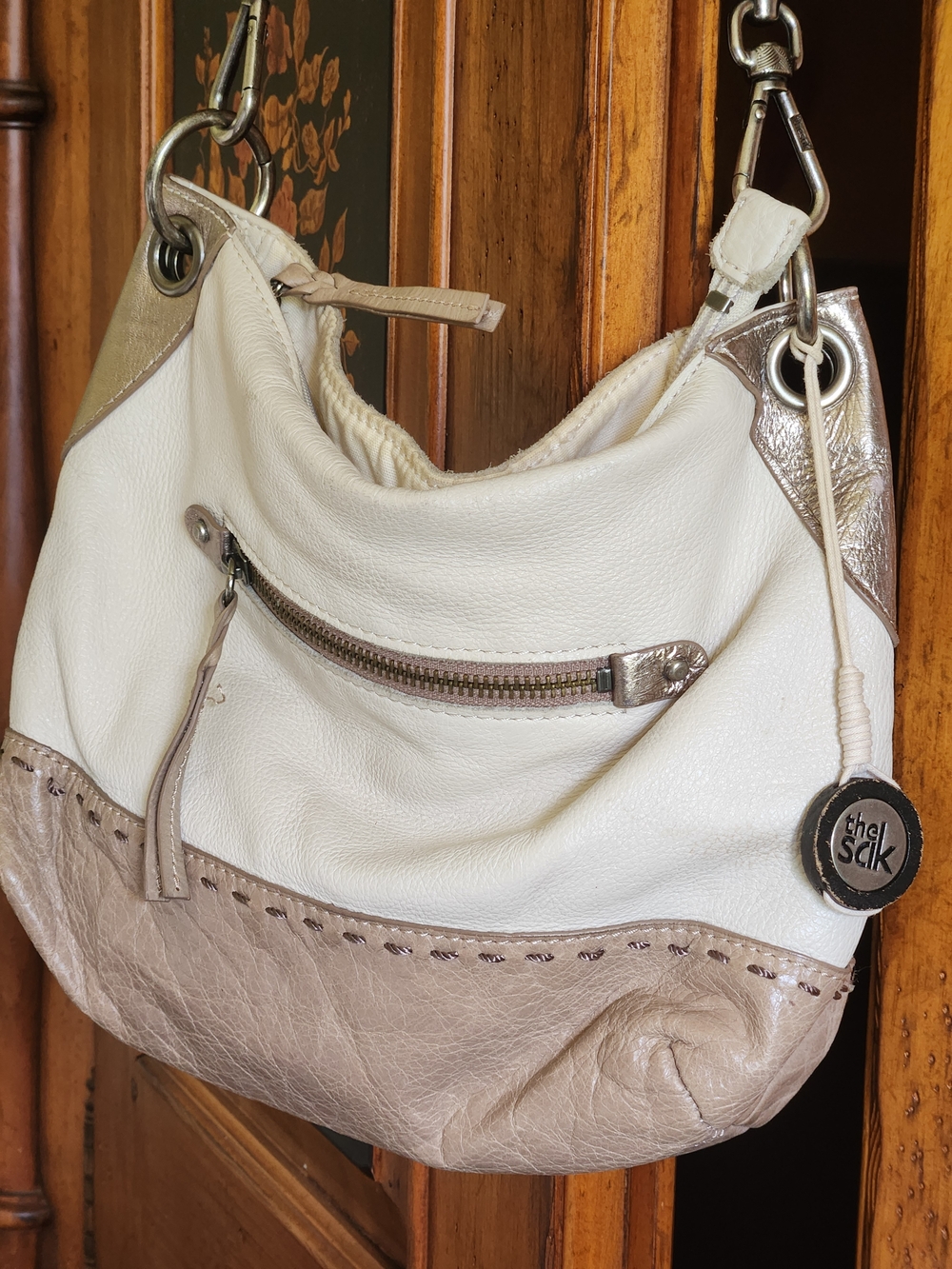 The Sak Cream and Taupe Two-Tone Leather Shoulder Bag